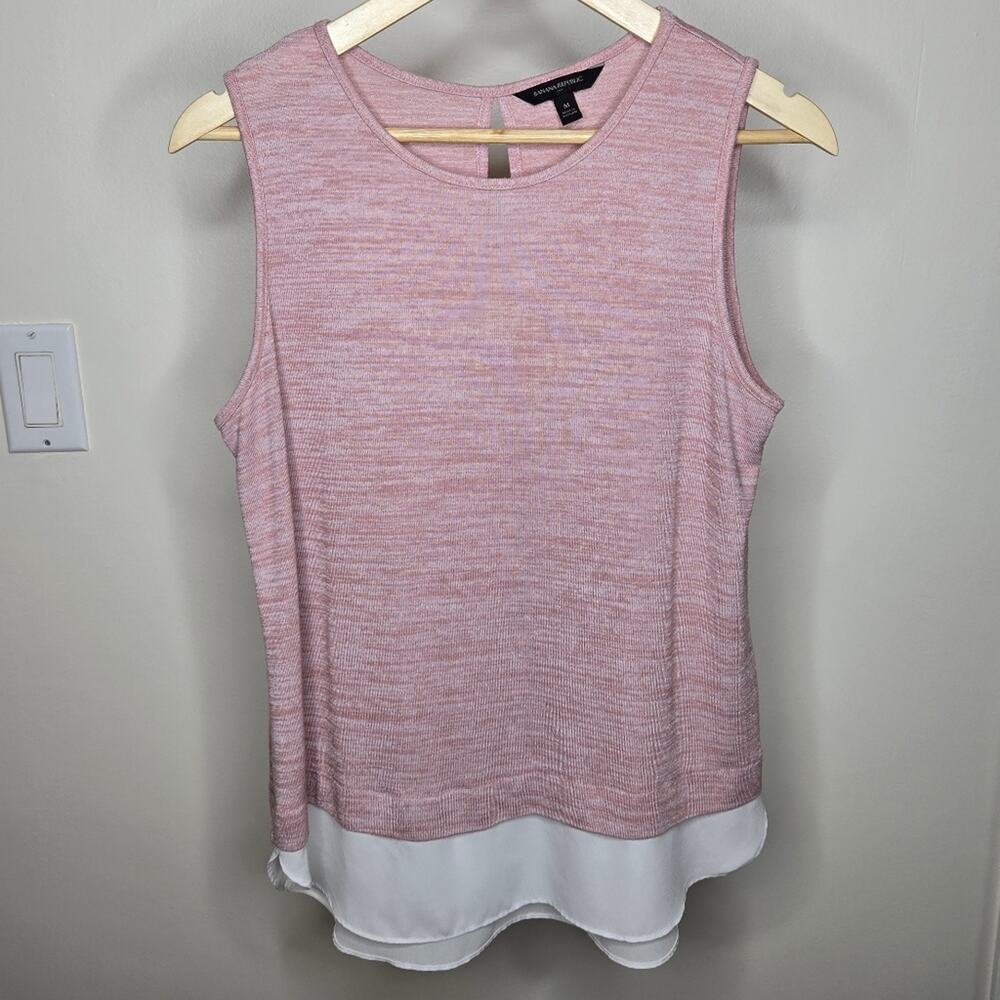 Banana Republic Pink and White Mixed Media Sleeveless Blouse Size M